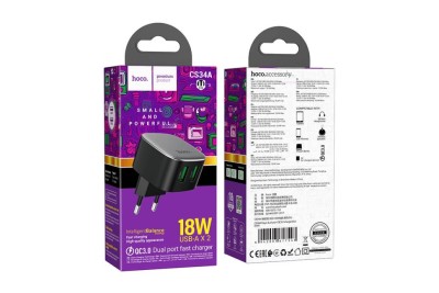 Сетевое зар. устр. Hoco CS34A 2USB 18W черное Сетевое зар. устр. Hoco CS34A 2USB 18W черное