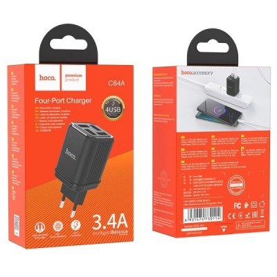 Сетевое зар. устр. Hoco C84A 3,4A 4USB, черное Сетевое зар. устр. Hoco C84A 3,4A 4USB, черное