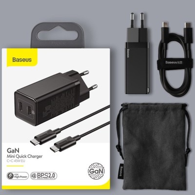 Сетевое зар. устр. Baseus GaN Mini Quick Charger 2C 45W (CCGAN-M01) черное Сетевое зар. устр. Baseus GaN Mini Quick Charger 2C 45W (CCGAN-M01) черное