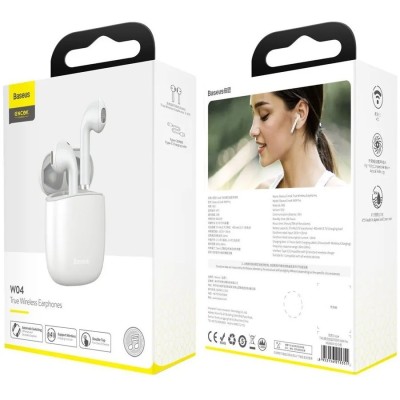 Мобильная Bluetooth-гарнитура Baseus Encok W04 IP54 TWS V5.0 сенсорная (NGW04-02) белая Мобильная Bluetooth-гарнитура Baseus Encok W04 IP54 TWS V5.0 сенсорная (NGW04-02) белая