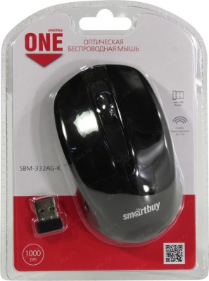 Мышь беспроводная Smartbuy ONE 332AG USB/DPI 1000/3 кнопки/2AAA (SBM-332AG-K) черная Мышь беспроводная Smartbuy ONE 332AG USB/DPI 1000/3 кнопки/2AAA (SBM-332AG-K) черная