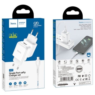 Сетевое зар. устр. Hoco N2 с шнуром Micro 1USB 2.1A белое Сетевое зар. устр. Hoco N2 с шнуром Micro 1USB 2.1A белое