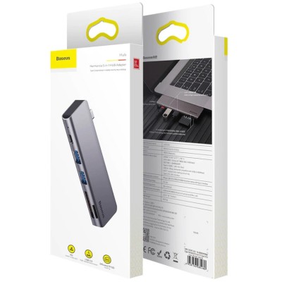 Переходник Baseus Harmonica 5в1 Type-C на 2USB/1C/SD/TF/ (CAHUB-K0G) серый Переходник Baseus Harmonica 5в1 Type-C на 2USB/1C/SD/TF/ (CAHUB-K0G) серый