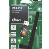 USB-адаптер беспроводной Wi-Fi5 Ritmix RWA-250 скорость до 600 Мбит/с с антенной черный
