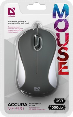 Мышь проводная Defender MS-970 Accura USB/DPI 1000/3 кнопки/1.5м серо-белая Мышь проводная Defender MS-970 Accura USB/DPI 1000/3 кнопки/1.5м серо-белая