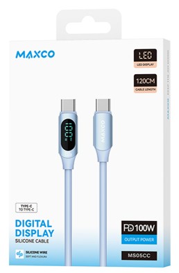 Usb Кабель-зарядка Type-C на Type-C Maxco MS05CC LED 100W 1.2м синий Usb Кабель-зарядка Type-C на Type-C Maxco MS05CC LED 100W 1.2м белый