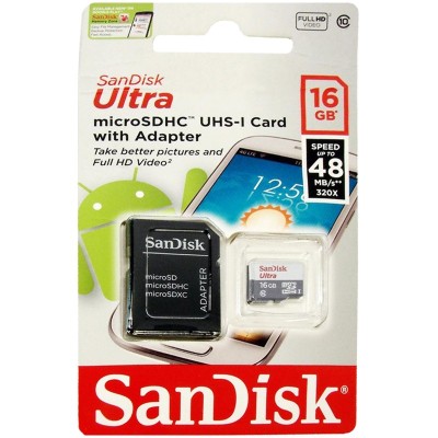 micro SDHC карта памяти SanDisk 16GB Class 10 UHS-I Ultra 80MB/s с адапт. (SDSQUNS-016G-GN3MA) micro SDHC карта памяти SanDisk 16GB Class 10 UHS-I Ultra 80MB/s с адапт. (SDSQUNS-016G-GN3MA)