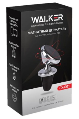 Держатель в автомобиль в воздуховод магнитный Walker CX-001 серебристый Держатель в автомобиль в воздуховод магнитный Walker CX-001 серебристый