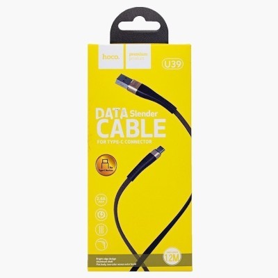 Usb Кабель-зарядка Type-C Hoco U39 Slender 3A 1.2м плоский в нейлоновой оплётке золотисто-чёрный Usb Кабель-зарядка Type-C Hoco U39 Slender 3A 1.2м плоский в нейлоновой оплётке золотисто-чёрный