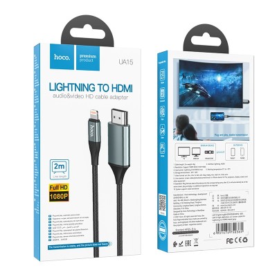 Кабель-переходник Lightning на HDMI Hoco UA15 2м серый Кабель-переходник Lightning на HDMI Hoco UA15 2м серый