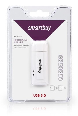 Картридер USB3.0 MicroSD/SD/TF Smartbuy 705 (SBR-705-W) белый Картридер USB3.0 MicroSD/SD/TF Smartbuy 705 (SBR-705-W) белый
