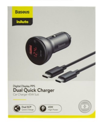 Автомобильное заряд. устр. Baseus Digital Display 1USB+1C кабель Type-C 45W (TZCCBX-C0G) серое Автомобильное заряд. устр. Baseus Digital Display 1USB+1C кабель Type-C 45W (TZCCBX-C0G) серое