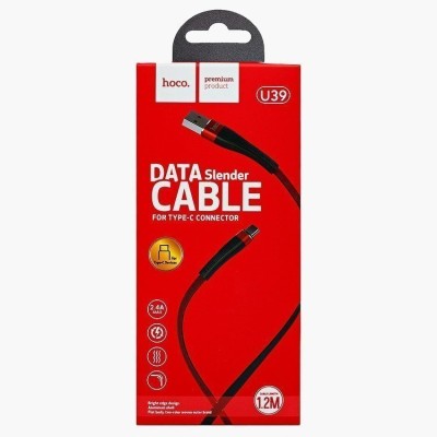 Usb Кабель-зарядка Type-C Hoco U39 Slender 3A 1.2м плоский в нейлоновой оплётке красно-чёрный Usb Кабель-зарядка Type-C Hoco U39 Slender 3A 1.2м плоский в нейлоновой оплётке красно-чёрный