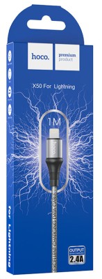 Usb Кабель-зарядка Lightning Hoco X50 Excellent 2.4A 1м в тканевой оплётке серебристый Usb Кабель-зарядка Lightning Hoco X50 Excellent 2.4A 1м в тканевой оплётке серебристый