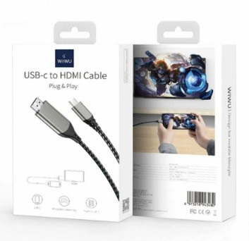 Кабель-переходник Wiwu X10L Type-C (папа) на HDMI 4K (папа) 2м серый Кабель-переходник Wiwu X10L Type-C (папа) на HDMI 4K (папа) 2м серый