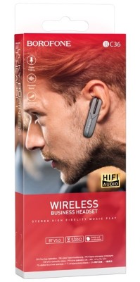 Bluetooth-гарнитура Borofone BC36 BT5.0/70mAh/6ч черная Bluetooth-гарнитура Borofone BC36 BT5.0/70mAh/6ч черная