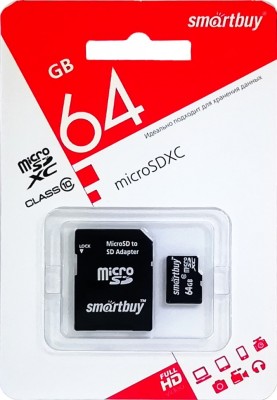 micro SDXC карта памяти Smartbuy 64GB Class 10 (с адаптером SD) micro SDXC карта памяти Smartbuy 64GB Class 10 (с адаптером SD)
