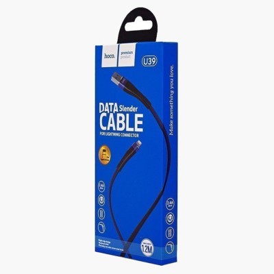 Usb Кабель-зарядка Type-C Hoco U39 Slender 3A 1.2м плоский в нейлоновой оплётке чёрно-синий Usb Кабель-зарядка Type-C Hoco U39 Slender 3A 1.2м плоский в нейлоновой оплётке чёрно-синий