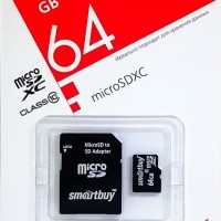 micro SDXC карта памяти Smartbuy 64GB Class 10 LE (с адаптером SD)