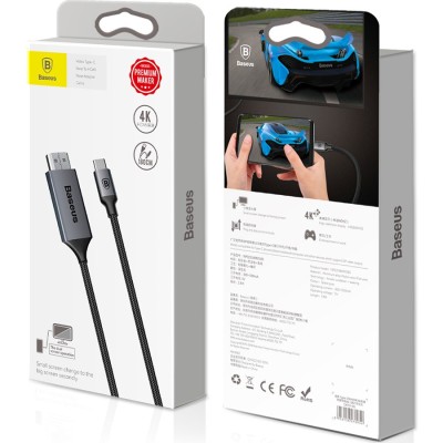 Кабель-переходник Baseus Video Type-C на HDMI 4K 1.8 м (CATSY-0G) серый Кабель-переходник Baseus Video Type-C на HDMI 4K 1.8 м (CATSY-0G) серый