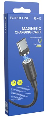 Usb Кабель-зарядка магнитный Type-C Borofone BX41 Amiable 3A 1м силиконовый черный Usb Кабель-зарядка магнитный Type-C Borofone BX41 Amiable 3A 1м силиконовый черный