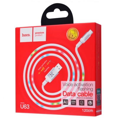 Usb Кабель-зарядка Type-C Hoco U63 Voice activation flashing 3A 1.2м армированный белый Usb Кабель-зарядка Type-C Hoco U63 Voice activation flashing 3A 1.2м армированный белый