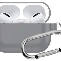 Силиконовый чехол для AirPods Pro c карабином серый