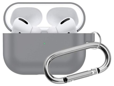 Силиконовый чехол для AirPods Pro c карабином серый Силиконовый чехол для AirPods Pro c карабином серый