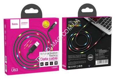 Usb Кабель-зарядка Type-C Hoco U63 Voice activation flashing 3A 1.2м армированный чёрный Usb Кабель-зарядка Type-C Hoco U63 Voice activation flashing 3A 1.2м армированный чёрный