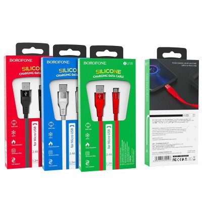 Usb Кабель-зарядка Micro Borofone BU18 Crown silicone 2.4A 1.2м плоский силиконовый белый Usb Кабель-зарядка Micro Borofone BU18 Crown silicone 2.4A 1.2м плоский силиконовый белый