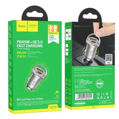 Автомобильное заряд. устр. Hoco NZ10 1USB/1C 45W серебристый Автомобильное заряд. устр. Hoco NZ10 1USB/1C 45W серебристый