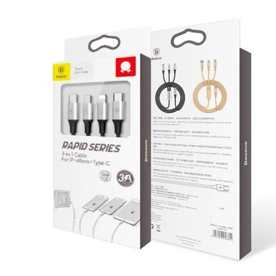 Type-C Кабель-зарядка Micro+Lightning+Type-C Baseus Rapid 1.2м (CAMLT-SUS1) чёрный Type-C Кабель-зарядка Micro+Lightning+Type-C Baseus Rapid 1.2м (CAMLT-SUS1) чёрный