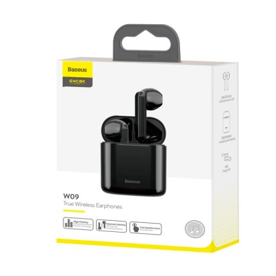 Мобильная Bluetooth-гарнитура Baseus Encok W09 IP54/BT5.0/40mAh (450mAh)/5ч (NGW09-01) черная Мобильная Bluetooth-гарнитура Baseus Encok W09 IP54/BT5.0/40mAh (450mAh)/5ч (NGW09-01) черная