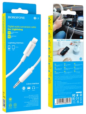 Кабель-переходник Lightning на AUX 3,5mm Borofone BL9 1м белый Кабель-переходник Lightning на AUX 3,5mm Borofone BL9 1м белый