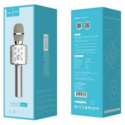 Микрофон для караоке Hoco BK3 1800mAh 4.2 ver 4.6h серебристый Микрофон для караоке Hoco BK3 1800mAh 4.2 ver 4.6h серебристый