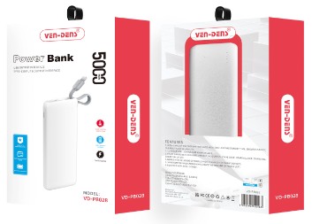 Powerbank Ven-Dens PB028 5000mAh USB/Type-C кабель белый Powerbank Ven-Dens PB028 5000mAh USB/Type-C кабель белый