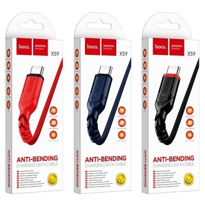 Usb Кабель-зарядка Type-C Hoco X59 3A 1м в тканевой оплётке красный Usb Кабель-зарядка Type-C Hoco X59 3A 1м в тканевой оплётке красный