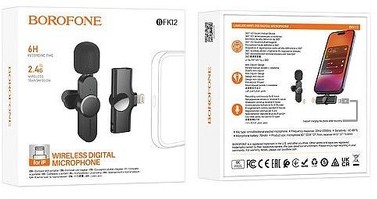 Беспроводной микрофон Borofone BKF12 петличка/Lightning черный Беспроводной микрофон Borofone BKF12 петличка/Lightning черный