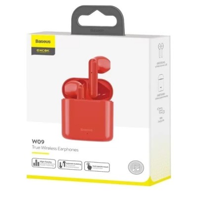 Мобильная Bluetooth-гарнитура Baseus Encok W09 IP54 V5.0 сенсорная (NGW09-09) красная Мобильная Bluetooth-гарнитура Baseus Encok W09 IP54 V5.0 сенсорная (NGW09-09) красная