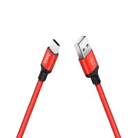 Usb Кабель-зарядка Type-C Hoco X14 Times speed 3A 2м в тканевой оплётке красный - армированный