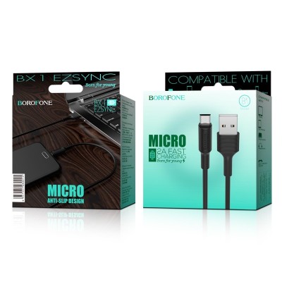Usb Кабель-зарядка Micro Borofone BX1 Ezsync 2A 1м силиконовый чёрный Usb Кабель-зарядка Micro Borofone BX1 Ezsync 2A 1м силиконовый чёрный