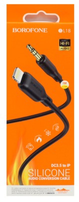 Кабель-переходник Borofone BL18 Lighting (папа) на AUX 3.5мм (папа) 1м черный Кабель-переходник Borofone BL18 Lighting (папа) на AUX 3.5мм (папа) 1м черный