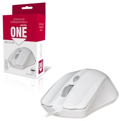 Мышь проводная Smartbuy ONE 352 USB/DPI 800-1200-1600/4 кнопки/1.24м (SBM-352-WK) белая Мышь проводная Smartbuy ONE 352 USB/DPI 800-1200-1600/4 кнопки/1.24м (SBM-352-WK) белая