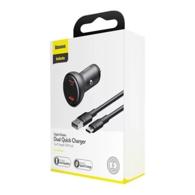 Автомобильное заряд. устр. Baseus Digital Display 2USB 45W с каб. Type-C TZCCBX-B0G черное Автомобильное заряд. устр. Baseus Digital Display 2USB 45W с каб. Type-C TZCCBX-B0G черное