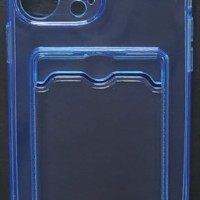 Чехол-накладка силикон с карманом под карту i-Phone 14 Pro 6.1" прозрачная синяя