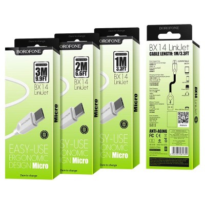 Usb Кабель-зарядка Micro Borofone BX14 LinkJet 2A 1м силиконовый белый Usb Кабель-зарядка Micro Borofone BX14 LinkJet 2A 1м силиконовый белый