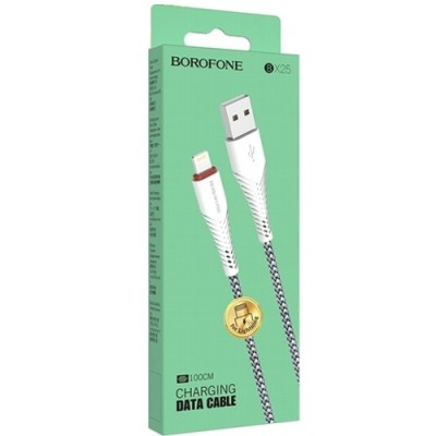 Usb Кабель-зарядка Lightning Borofone BX25 Powerful 2.4A 1м серебристо-белый Usb Кабель-зарядка Lightning Borofone BX25 Powerful 2.4A 1м серебристо-белый