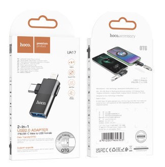 OTG Hoco UA17 Type-C (папа)/Lightning (папа) на USB2.0 (мама) черный OTG Hoco UA17 Type-C (папа)/Lightning (папа) на USB2.0 (мама) черный
