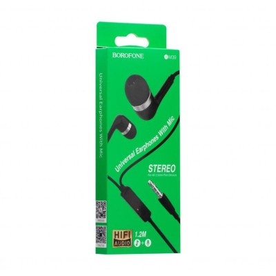 Наушники с микрофоном Borofone BM39 Refined chant 1.2м черные Наушники с микрофоном Borofone BM39 Refined chant 1.2м черные