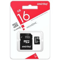 micro SDHC карта памяти Smartbuy 16GB Сlass 10 UHS-I (с адаптером SD)